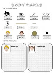 English Worksheet: Body parts