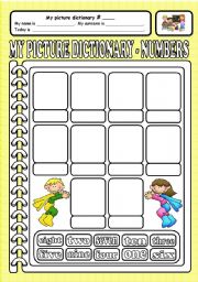 English Worksheet: Picture Dictionary Numbers 1-10 (2 pages)