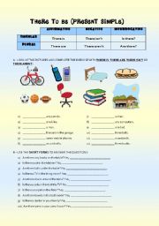English Worksheet: THERE TO BE - PRESENT SIMPLE (RULES & EXERCISES)