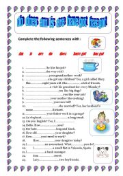 English Worksheet: elementary verbs : DO, DOES,AM,IS,ARE,HAVE GOT,HAS GOT