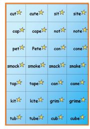 English Worksheet: Long and Short Vowels Reading Practice Game Cards