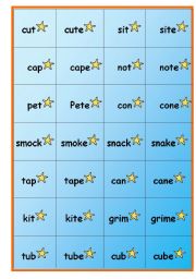 English Worksheet: Long and Short Vowels Reading Practice Game Cards