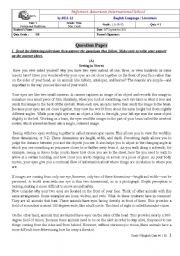 English Worksheet: grade nine unit 1 literary analysis quiz