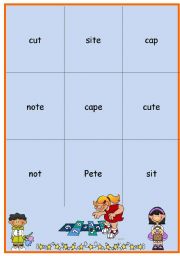 English Worksheet: Long and Short Vowels Bingo Card