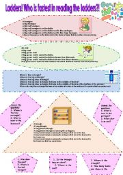 LADDERS READING! WHO IS FASTEST? SHAPES. READING-COMPREHENSION.