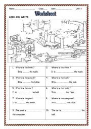 English Worksheet: using in,on,under,next to to talk about location