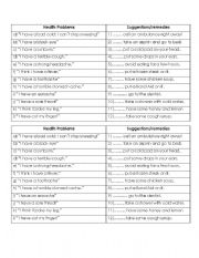 English Worksheet: Health problems and solutions