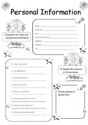 English Worksheet: Personal Information Test