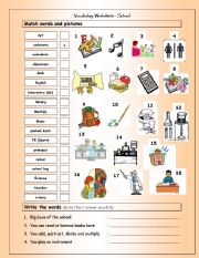 English Worksheet: Matching Type School Supplies Vocabulary