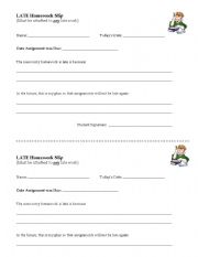 English Worksheet: Late Homework Slip