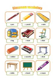 Classroom vocabulary - poster (editable, B&W version)
