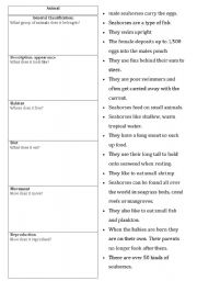 English worksheet: Information Report on Seahorses