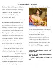 English Worksheet: The Odyssey Invocation starter exercise