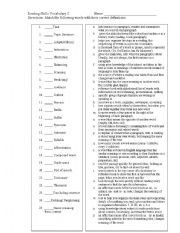 Reading Skills and Terms Matching Worksheet 2 