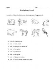 English Worksheet: Coloring Jungle Animals