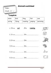 English worksheet: Animals /action verbs