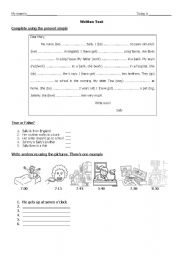 English Worksheet: Simple Present Mini test