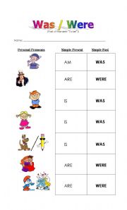 English Worksheet: Was/Were  past of the verb To Be