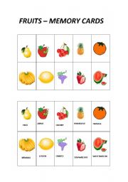 English Worksheet: FRUITS MEMORY CARDS