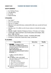 English Worksheet: lesson plan for teaching The Present continuous.