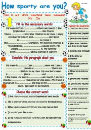 English Worksheet: How sporty are you? Speaking, reading, writing and grammar activities.