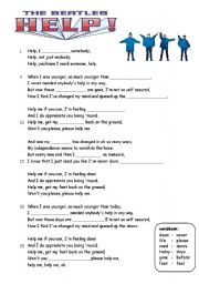 English Worksheet: mixed exercises for HELP by the beatles (2 pages)