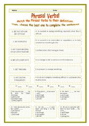 English Worksheet: > Phrasal Verbs Practice 51! > --*-- Definitions + Exercise --*-- BW Included --*-- Fully Editable With Key!