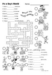 English Worksheet: Its a boys world: crossword and activities with key