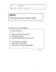 English worksheet: my summer holiday