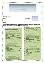 English Worksheet: Final Grammar Test for Pre-Intermediate