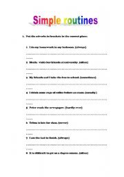 English worksheet: Simple routines