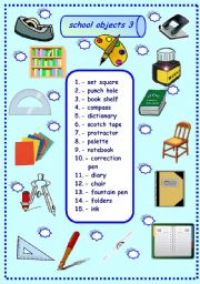 English Worksheet: school objects matching 3/3