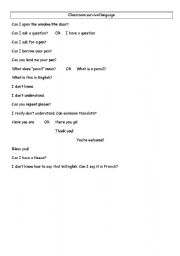 English worksheet: Classroom survival language