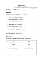 English Worksheet: Pronunciation activities. Worksheet 2.