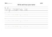 English worksheet: write and trace your name 