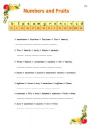 English Worksheet: numbers and fruits