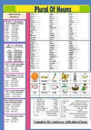 English Worksheet: PLURAL OF NOUNS