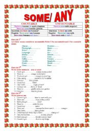 English Worksheet: some and  any  with countable and uncountable nouns