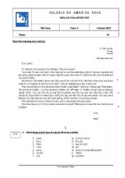 English Worksheet: 9th grade evaluation test