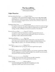 English worksheet: the incredibles film worksheet