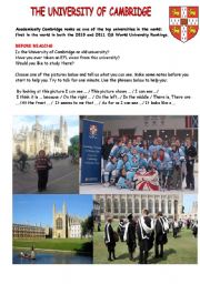 English Worksheet: SPEAKING AND READING ABOUT THE UNIVERSITY OF CAMBRIDGE