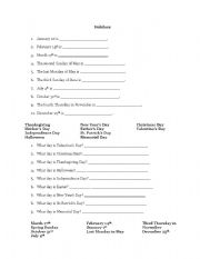 English Worksheet: Holidays and Dates
