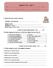 English Worksheet: Diagnostic/placement Test