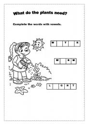 English Worksheet: What do plants need?