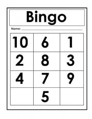 English worksheet: Bingo Nuumbers 1-10