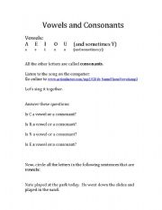 English Worksheet: Vowels and Consonants