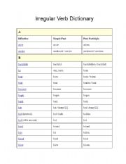 English Worksheet: diccionari de verbos irregulares