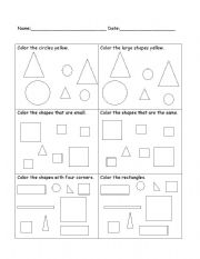 English Worksheet: Color the Right Shape