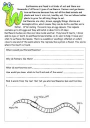 English Worksheet: Earthworms