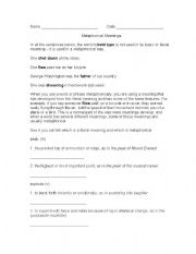 English worksheet: Metaphorical and Literal Meanings